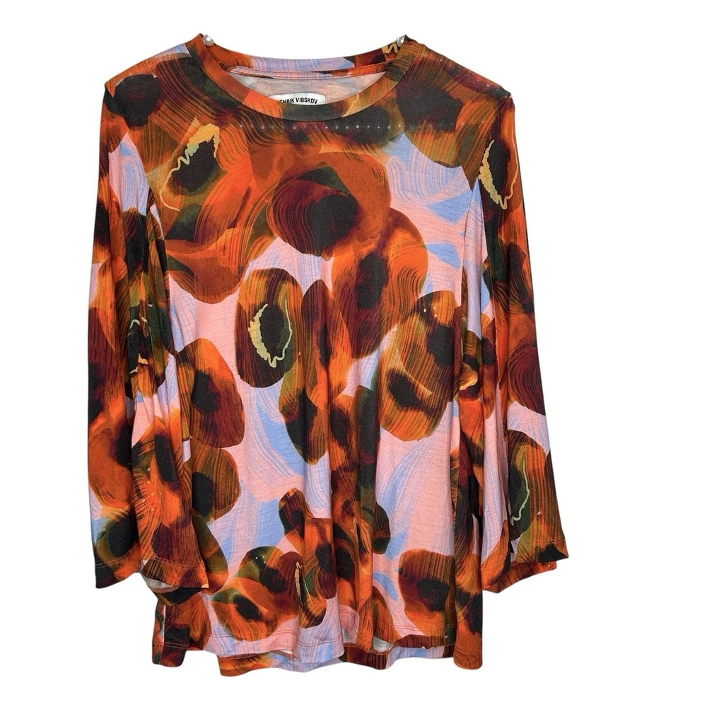 Henrik‎ Vibskov Dark Peach Top Small Abstract Art to Wear Designer Luxury Red